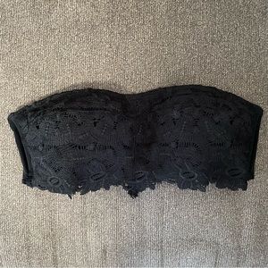 Aerie Black Strapless Lace Floral Bralette